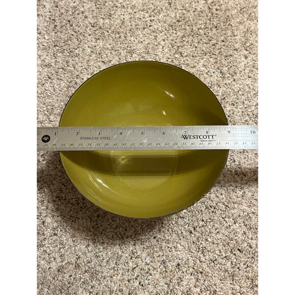 "Vintage MCM Hanova of Pasadena Enamelware Bowl Orange Chartreuse Green 8" RARE - Picture 11 of 15